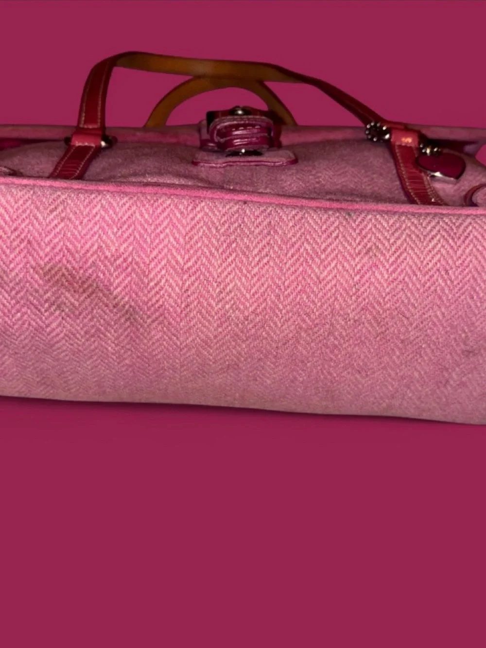 Coach Pink Suede Shoulder Bag with Heart Charm
